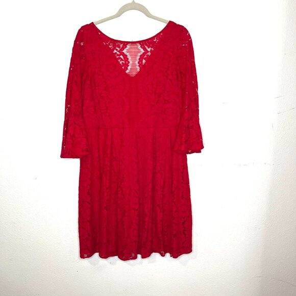 Lane Bryant red lace mini bell sleeve dress holiday cocktail 3/4 sleeve - Picture 1 of 8